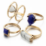 Gold and Silver Stone Ring Set 4 PCS