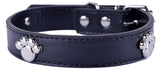 Paw Studded Leather Dog Collar