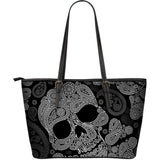 Black Skulls Leather Tote Large