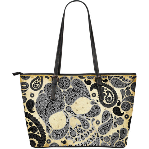 Black Skulls Leather Tote Large