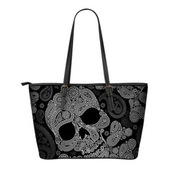 Black Skull Leather Tote