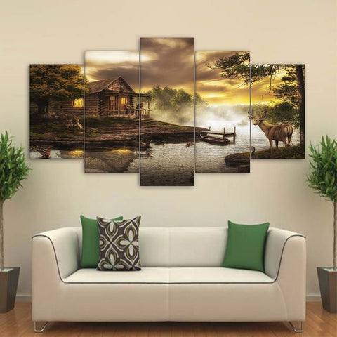 Cabin By the Lake Canvas Set