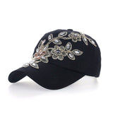 Floral Embroidery Rhinestone Baseball Cap