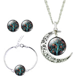 Whimsical Moon Pendant Necklace,  Stud Earrings, and Bracelet Set