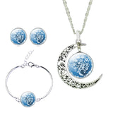 Whimsical Moon Pendant Necklace,  Stud Earrings, and Bracelet Set