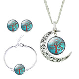 Whimsical Moon Pendant Necklace,  Stud Earrings, and Bracelet Set