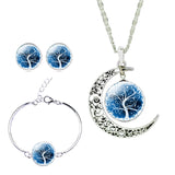 Whimsical Moon Pendant Necklace,  Stud Earrings, and Bracelet Set