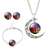 Whimsical Moon Pendant Necklace,  Stud Earrings, and Bracelet Set