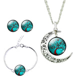 Whimsical Moon Pendant Necklace,  Stud Earrings, and Bracelet Set