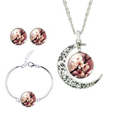 Whimsical Moon Pendant Necklace,  Stud Earrings, and Bracelet Set