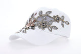 Floral Embroidery Rhinestone Baseball Cap