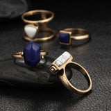 Gold and Silver Stone Ring Set 4 PCS