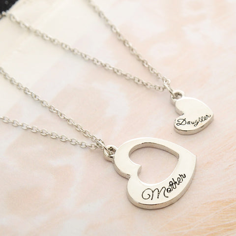 Mother Daughter Double Heart Pendant Necklace