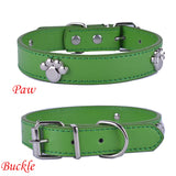 Paw Studded Leather Dog Collar