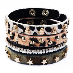 Leopard Print Leather Bangles Bracelet Set