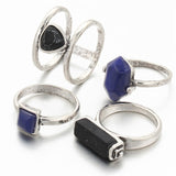 Gold and Silver Stone Ring Set 4 PCS