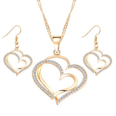 Romantic Heart Crystal Earrings and Necklace Set