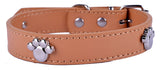 Paw Studded Leather Dog Collar