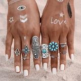 Blue Stone Bohemian Ring Set 9PCS