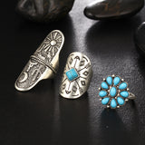 Blue Stone Bohemian Ring Set 9PCS