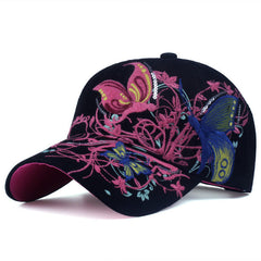 Butterflies and Flowers Embroidered Baseball Cap