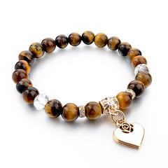 Boho Natural Stone Bracelet with Heart Charm