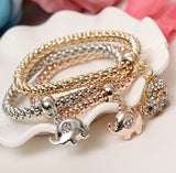 Gold Silver and Rose Gold Crystal Charm Bracelet - 3 Piece Set