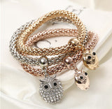 Gold Silver and Rose Gold Crystal Charm Bracelet - 3 Piece Set