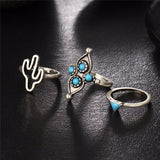 Blue Stone Bohemian Ring Set 9PCS