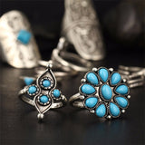 Blue Stone Bohemian Ring Set 9PCS