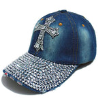 Vintage Cross Rhinestone Baseball Cap